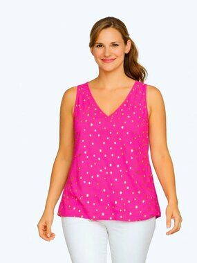 Lily Pulitzer Florin Silk Sleeveless V-Neck Top in Elderberry Size XL